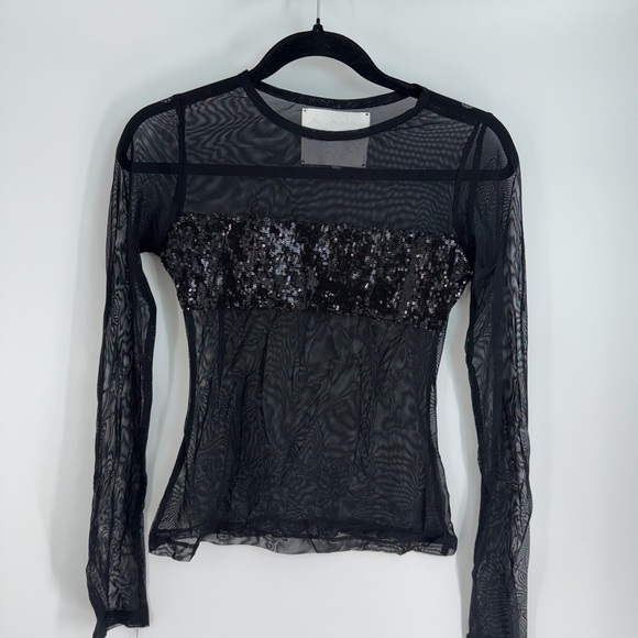 EGR Sequin Blockout Mesh Long Sleeve Full Length Top - Picture 1 of 5